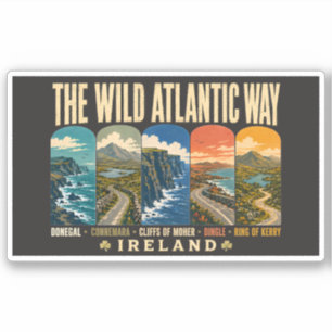 Wild Atlantic Way Irland Landmärken Illustration Klistermärken