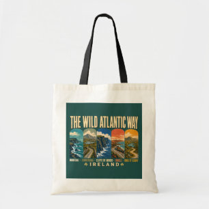 Wild Atlantic Way Irland Landmärken Illustration Tygkasse