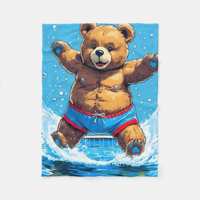 Wild Bear Summer Vintage Pool  Fleecefilt (Framsidan)