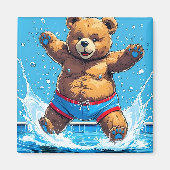Wild Bear Summer Vintage Pool  Magnet (Framsidan)