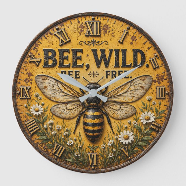 Wild Bee Rustic Farmhouse Stor Klocka (Framsida)