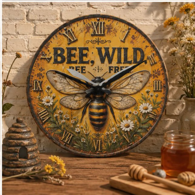 Wild Bee Rustic Farmhouse Stor Klocka (Skapare uppladdad)