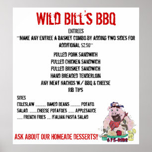 WILD BILL'S BBQ-MENY POSTER