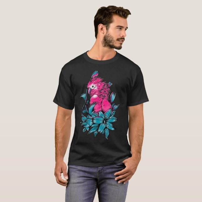 wild bird and parrot art fun hoodie unsexed T-Shir T Shirt (Hel framsida)