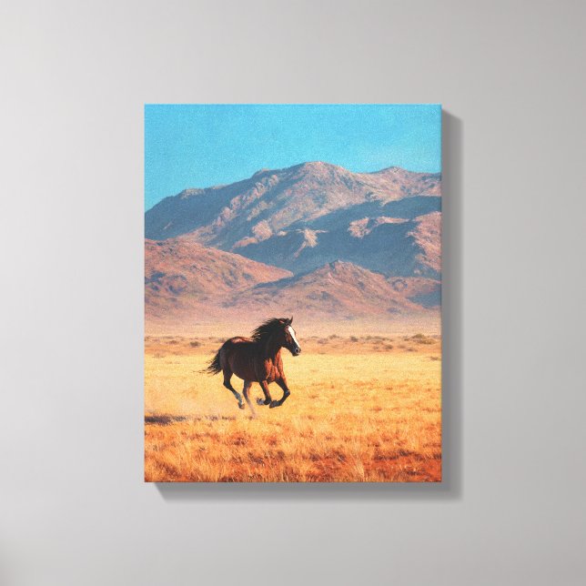 Wild Black Horse Bright Desert Art Canvastryck (Framsida)
