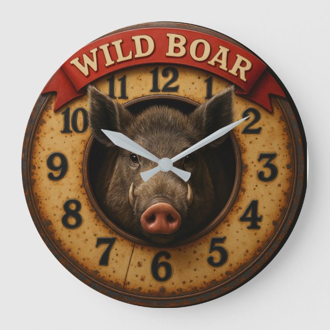 Wild boar  rustic hunting lodge woodland theme stor klocka (Framsida)