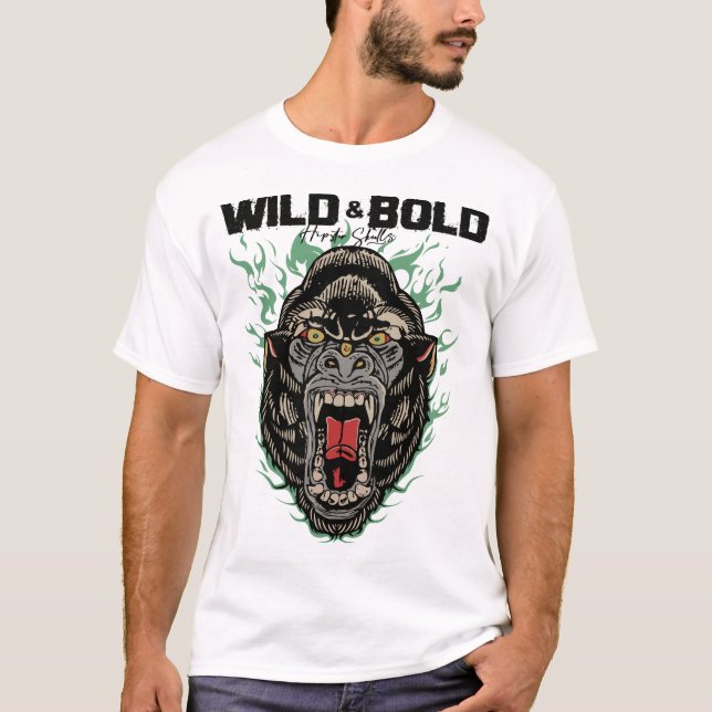 wild bold gorille tattoo old school flamme gros si t shirt (Framsida)
