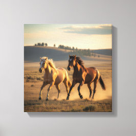Wild Companions at Sunset – Running Horse Wall Art Canvastryck
