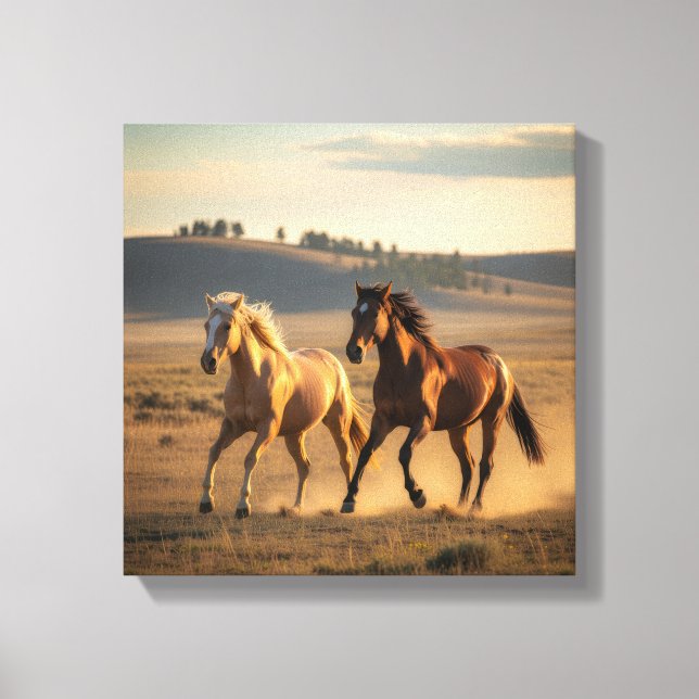Wild Companions at Sunset – Running Horse Wall Art Canvastryck (Framsida)