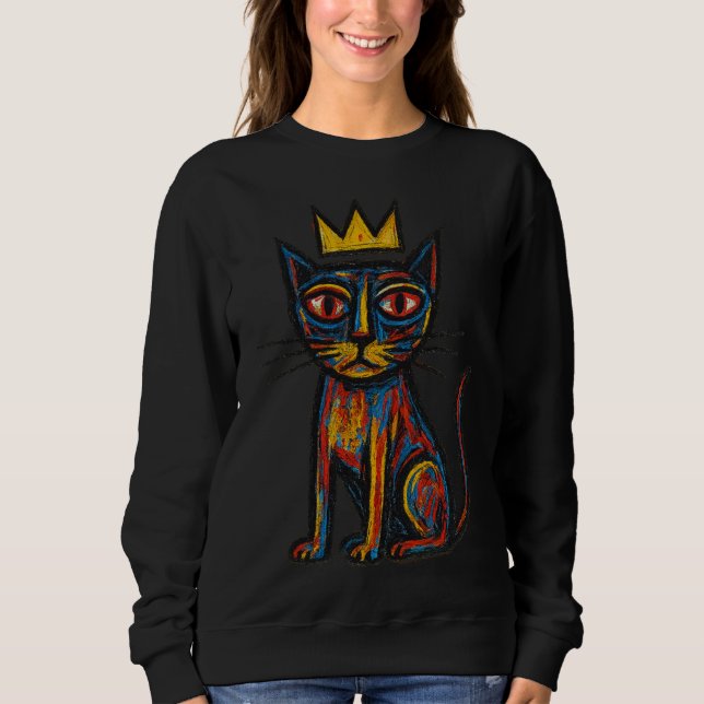 Wild Crown Cat Graphic Tee – Handritad Abstrakt C (Framsida)