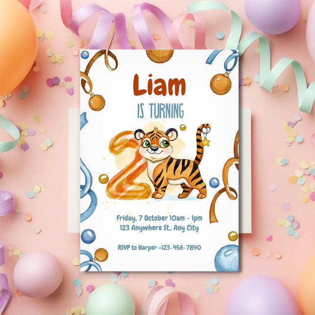Wild & Cute Tiger 2nd Birthday Invitation Inbjudningar (Skapare uppladdad)