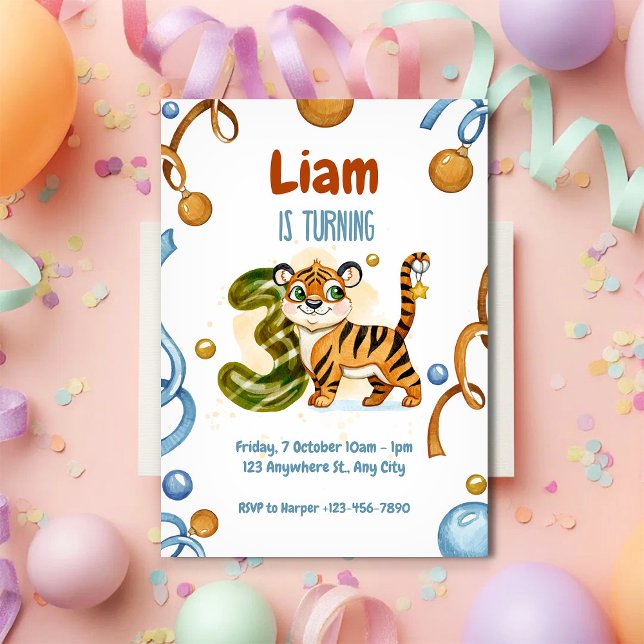 Wild & Cute Tiger 3rd Birthday Invitation Inbjudningar (Skapare uppladdad)
