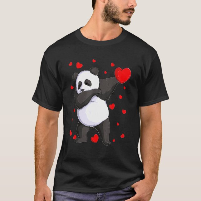 Wild Dab Animals Dabbing Panda Bear St Valentine's T Shirt (Framsida)