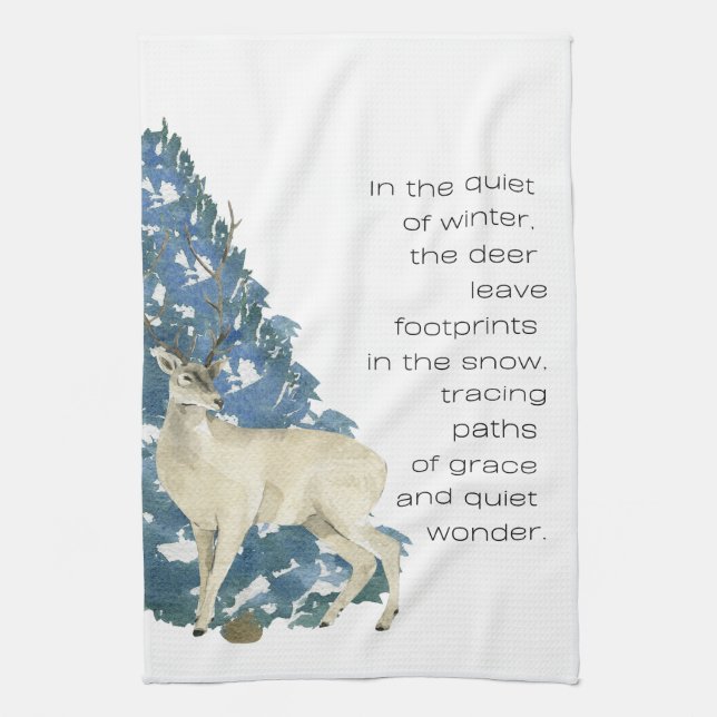 Wild Deer Footprints in Snow – Winter Nature Art Kökshandduk (Vertikal)