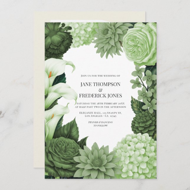 Wild Fern, Soft Moss & Pale Pistachio Wedding Inbjudningar (Fram/baksida)