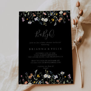 Wild Floral Black BabyQ Baby Shower Barbecue Inbjudningar