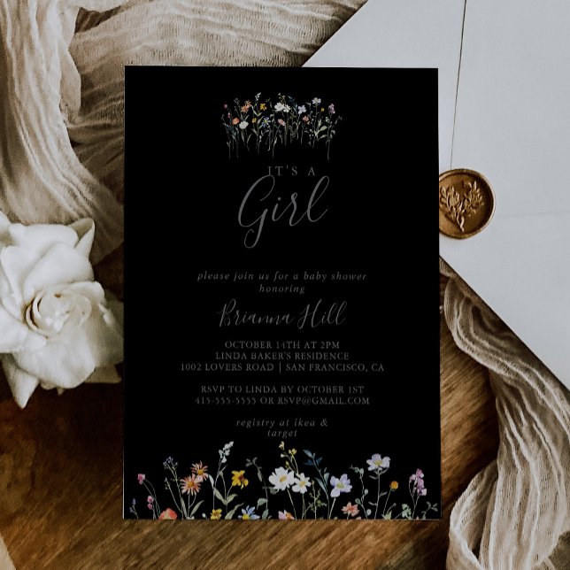 Wild Floral Black, det är en babystötare Inbjudningar (Skapare uppladdad)