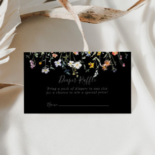 Wild Floral Black Diaper Raffle Ticket Tilläggskort