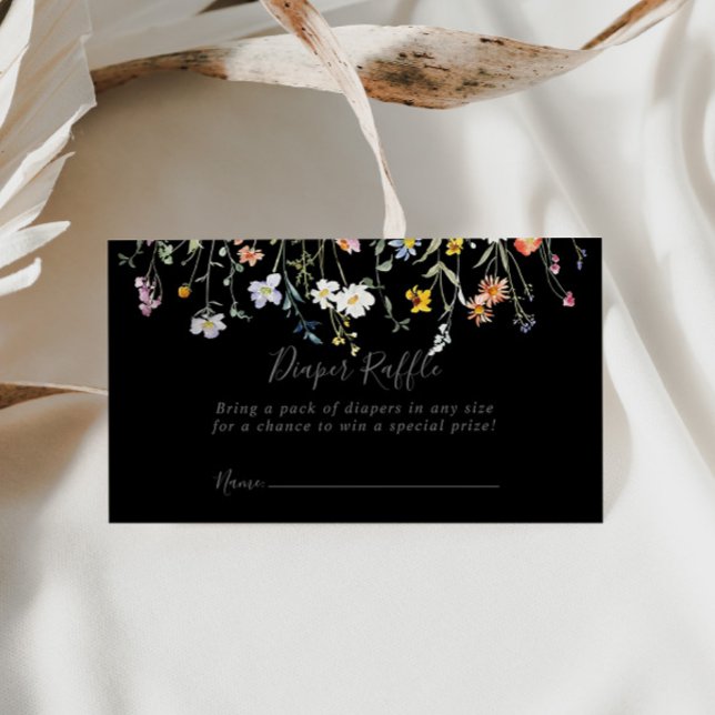 Wild Floral Black Diaper Raffle Ticket Tilläggskort (Skapare uppladdad)