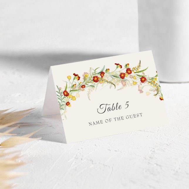Wild Flower Marigold Foliage Wedding Place Card Bordsnummer (Skapare uppladdad)