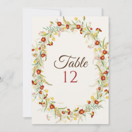 Wild Flower Marigold Foliage Wedding Table Number Inbjudningar