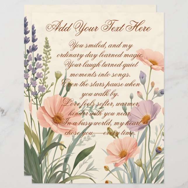 Wild Flower with Custom Text Scrapbook Paper (Fram/baksida)