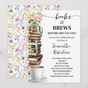 Wild Flowers Books & Brews Coffee Bröllopsdusch Inbjudningar