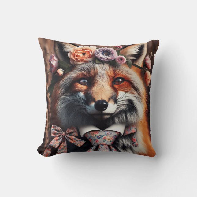 Wild fox wearing a tie cute pillow kudde (Framsida)