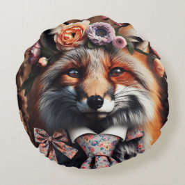 Wild fox wearing a tie cute pillow rund kudde