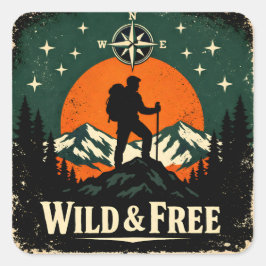 Wild & Free – Outdoor Freedom Nature Spirit Fyrkantigt Klistermärke