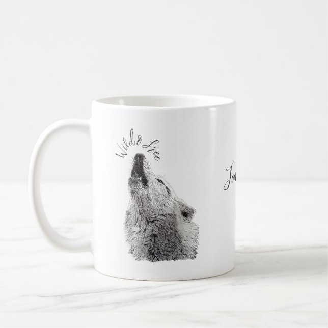 Wild & Free Sägande Modern Typografi Varg som ylar Kaffemugg (Vänster)