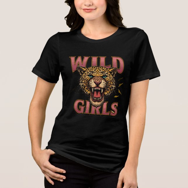Wild Girls Leopard Graphic Women’s black T-Shirt  (Framsida)