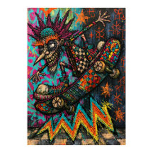 Wild Grotesque Skateboarder in Urban Street Art St