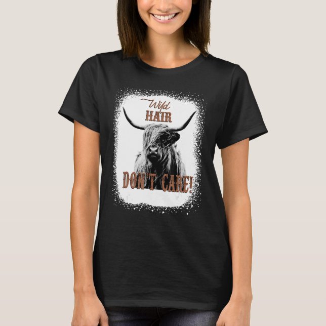 Wild Hair Don't Care Funny Cow Heifer Lover Bleach T Shirt (Framsida)