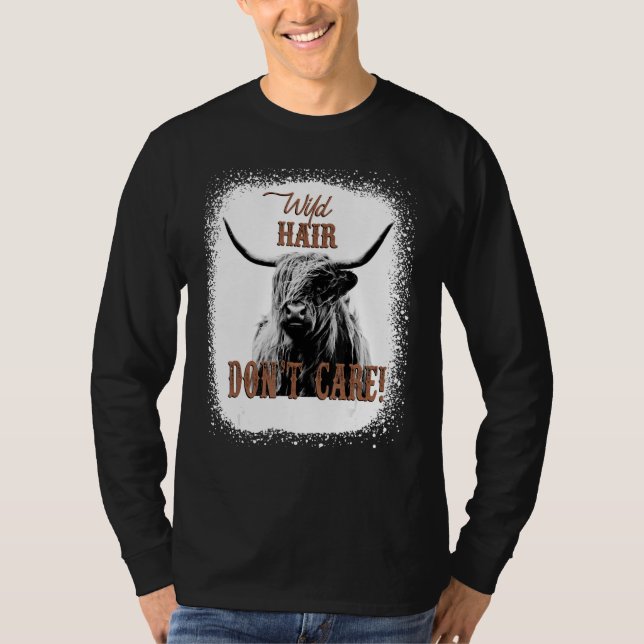 Wild Hair Don't Care Funny Cow Heifer Lover Bleach T Shirt (Framsida)