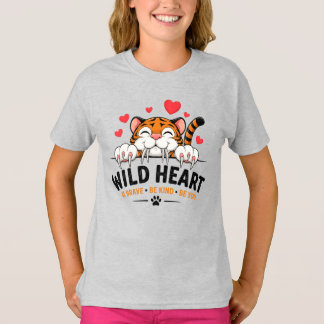 Wild Heart Cat Kids skoltröja – Söt djur S T Shirt