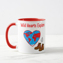 Wild Hearts Explore Map and Hiking Boots Art Mugg