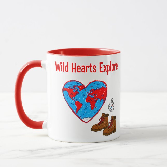 Wild Hearts Explore Map and Hiking Boots Art Mugg (Vänster)