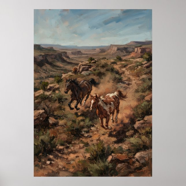 Wild Horses Desert Canyon Affisch (Framsidan)