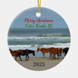 Wild Horses Outer Banks OBX 2025 Christmas Ceramic Julgransprydnad Keramik