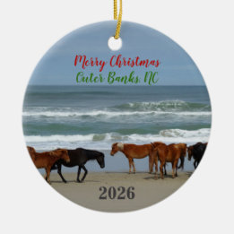 Wild Horses Outer Banks OBX 2026 Christmas Julgransprydnad Keramik