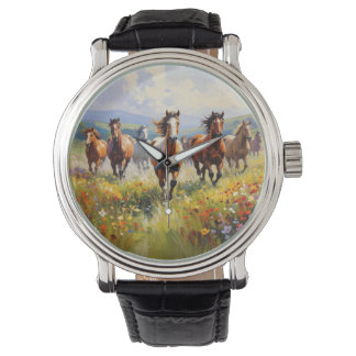 Wild Horses Running in a Wildflower Meadow Armbandsur