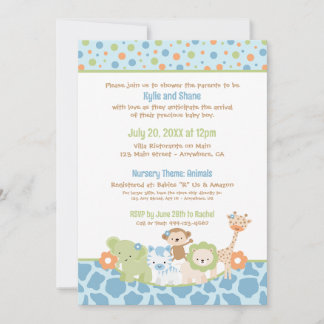 Wild Jungle Animals Baby Boy Shower Invitation Inbjudningar