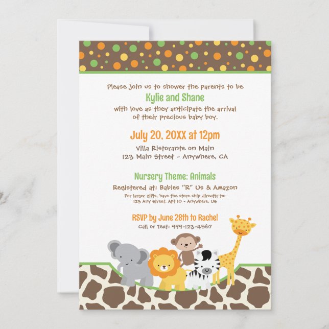 Wild Jungle Animals Baby Shower Invitation Inbjudningar (Framsida)