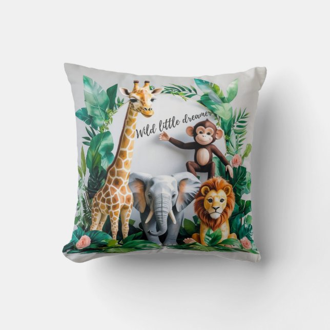 Wild Jungle Animals Pillow – Wild Little Dreamer Kudde (Framsida)