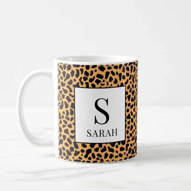Wild Leopard Print Initial Custom Name Mug Kaffemugg (Vänster)
