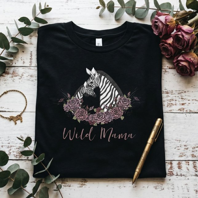 Wild Mama Zebra Mommy T Shirt (Alternative wild mama zebra safari baby shower mommy t-shirt for mother to be with soft gothic vibes)