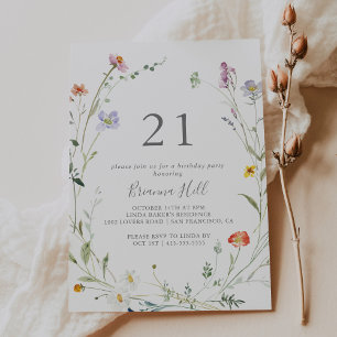Wild Multicolor Floral 21:a födelsedagspartiet Inbjudningar