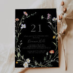 Wild Multicolor Floral Black 21:a födelsedagsparti Inbjudningar<br><div class="desc">Denna vilda inbjudan till 21:a födelsedagspartiet med flera färger är perfekt för en modern händelse. Utformningen har vattenfärgsblommor,   blommor,  lila-,  marinblommor och vit elegant med emerald grönt löv i mörkens bakgrund.</div>