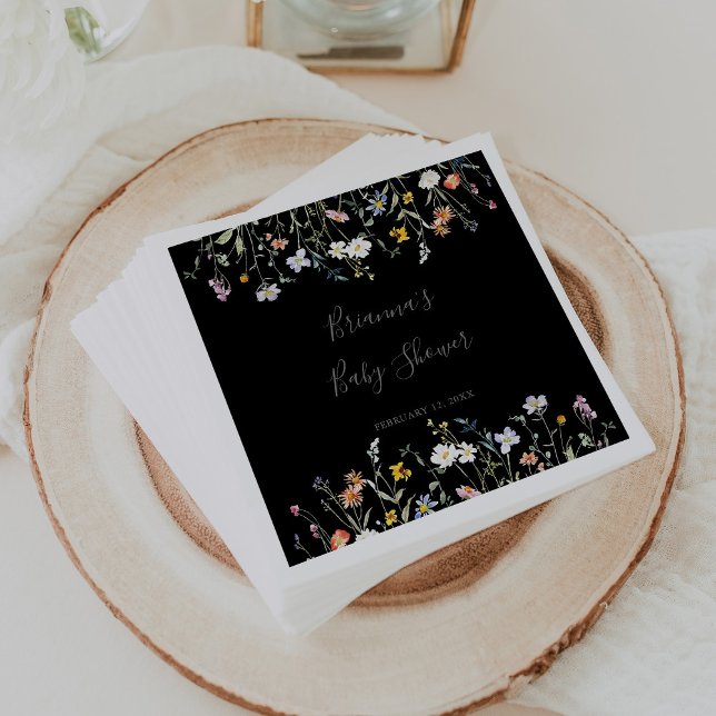 Wild Multicolor Floral Black Baby Shower Pappersservett (Skapare uppladdad)